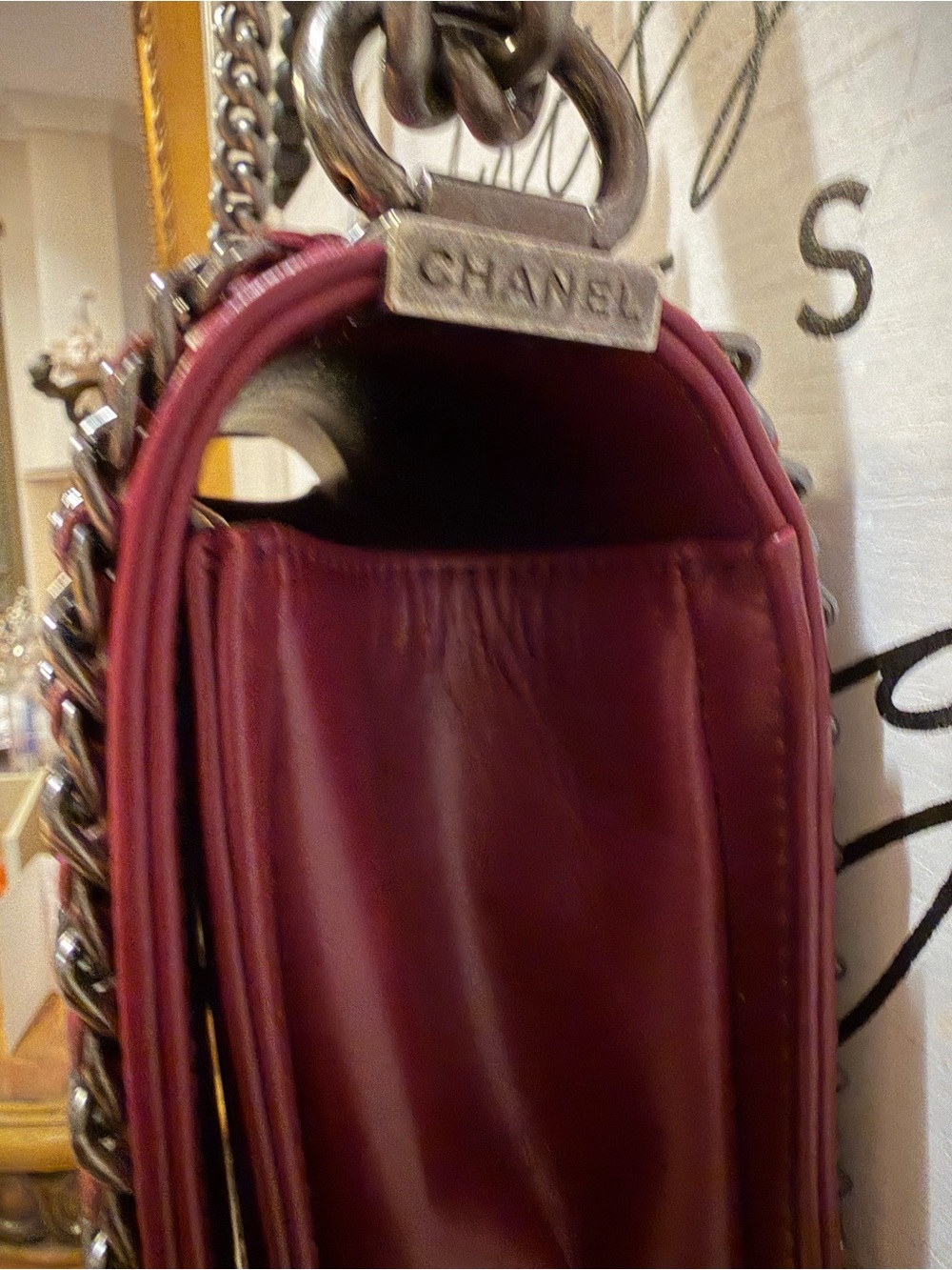 CHANEL Burgundy Chain Around Quilted Calfskin Maxi Le Boy Bag Ruthenium Purse CC - Picture 10 of 16